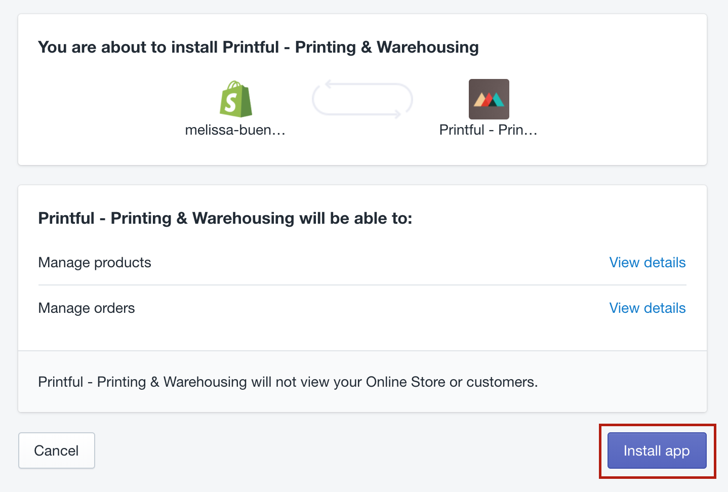 Printful install app