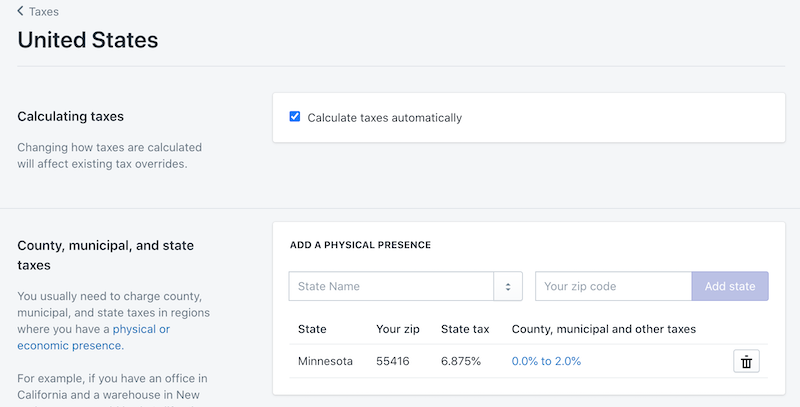 set up taxes