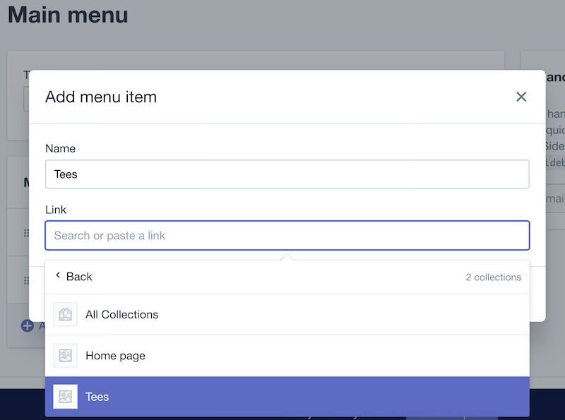 select a collection Shopify